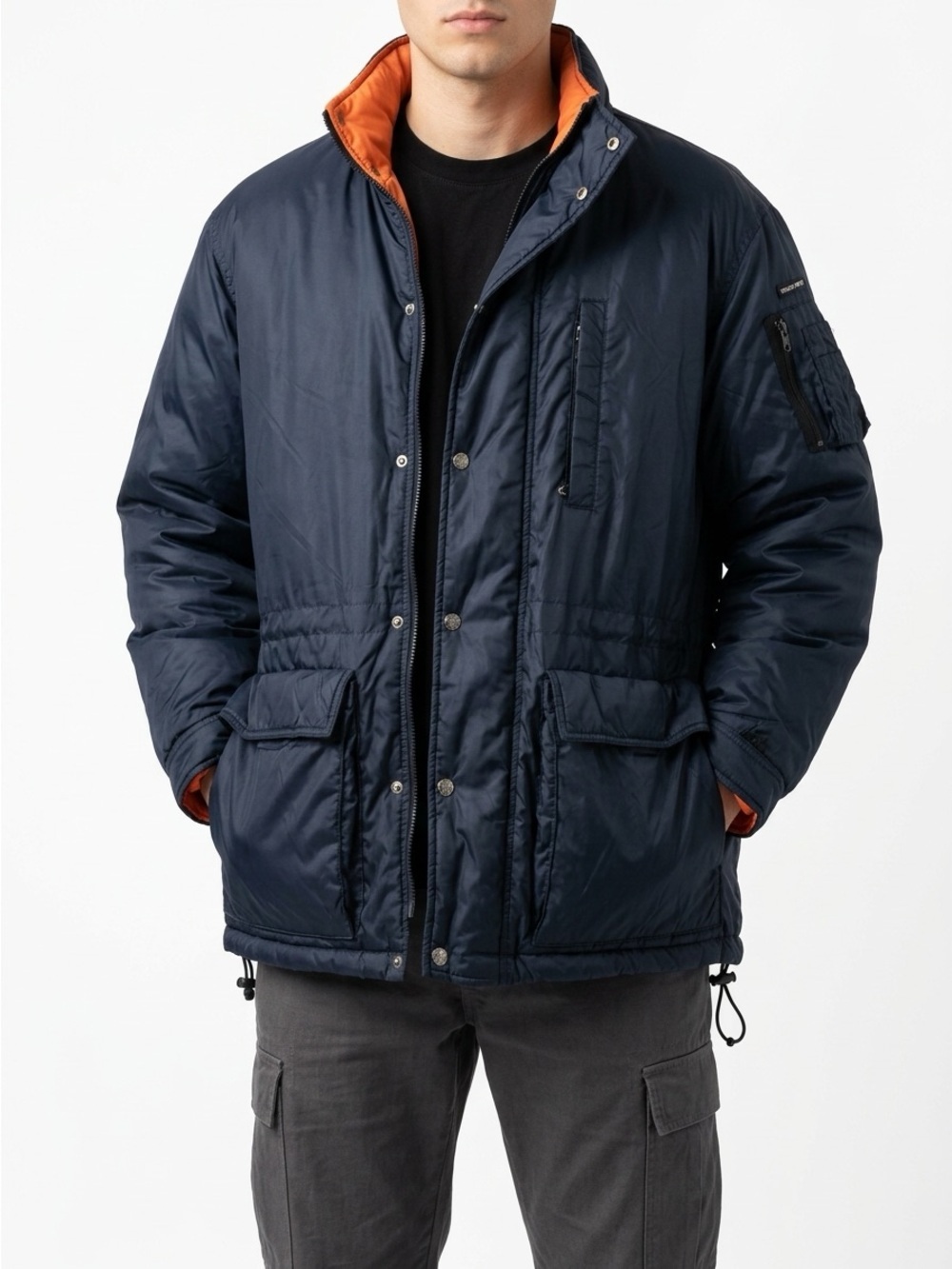 Polo Sport Vintage 90s Down Puffer Jacket Nylon Navy Blue Size M
